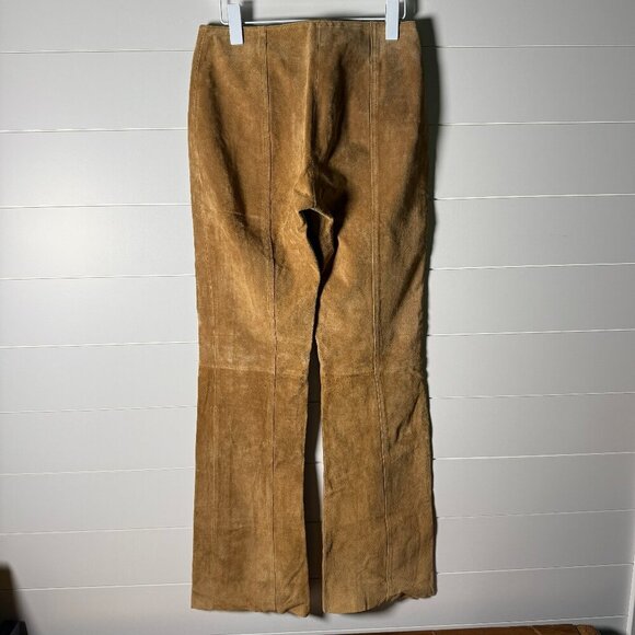 Maxima Wilsons Leather Suede Pants Wide Leg Bottom Camel/Carmel Color Sz 6 - Picture 2 of 12